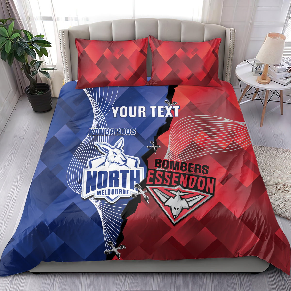 Personalised Kangaroos And Bombers Football Bedding Set Sporty Version - Vibe Hoodie Shop