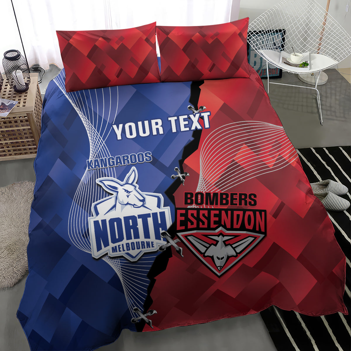 Personalised Kangaroos And Bombers Football Bedding Set Sporty Version - Vibe Hoodie Shop
