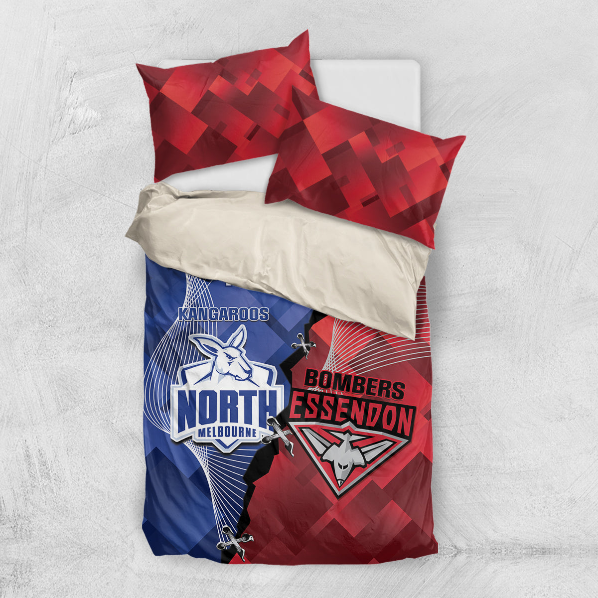 Personalised Kangaroos And Bombers Football Bedding Set Sporty Version - Vibe Hoodie Shop