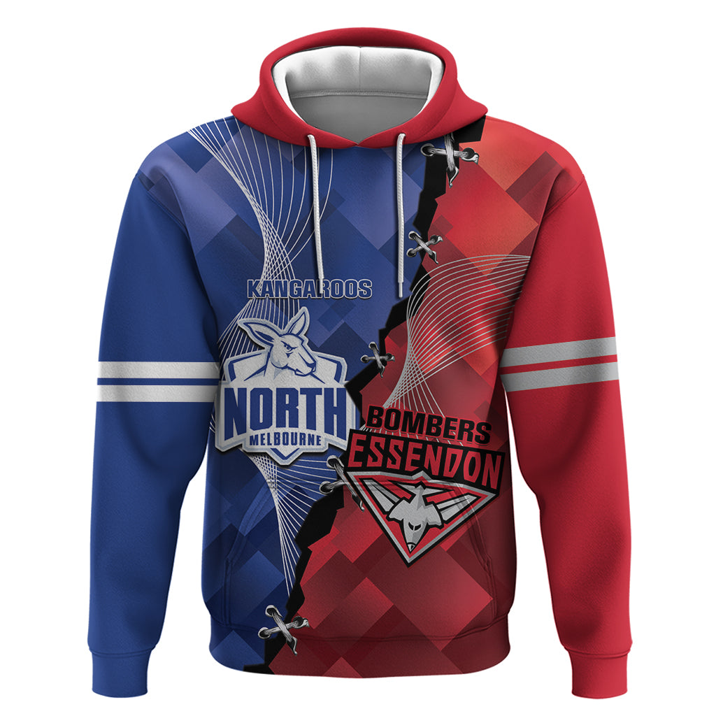 Personalised Kangaroos And Bombers Football Hoodie Sporty Version - Vibe Hoodie Shop