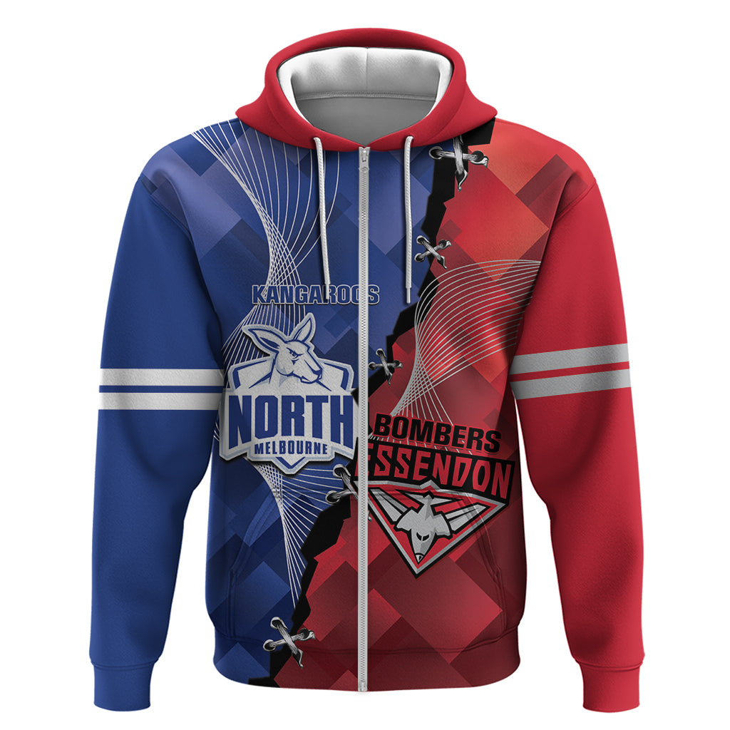 Personalised Kangaroos And Bombers Football Hoodie Sporty Version - Vibe Hoodie Shop