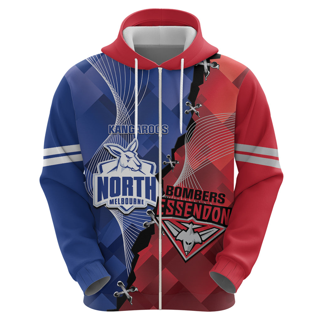 Personalised Kangaroos And Bombers Football Hoodie Sporty Version - Vibe Hoodie Shop