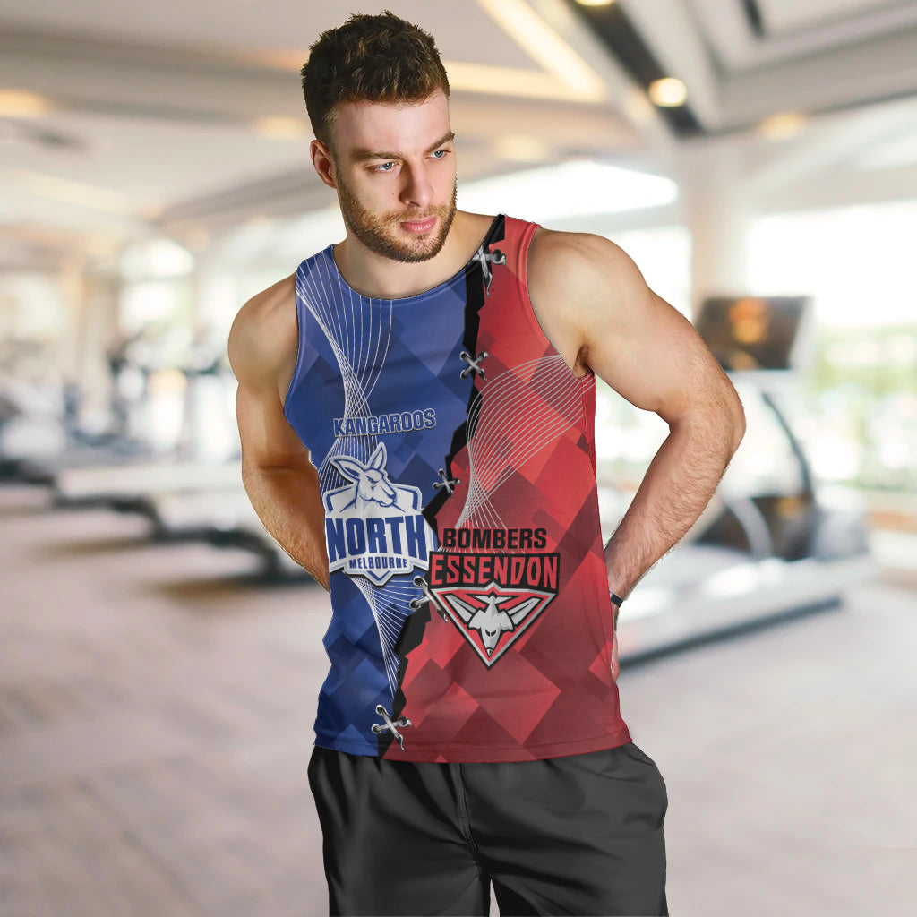 Personalised Kangaroos And Bombers Football Men Tank Top Sporty Version - Vibe Hoodie Shop