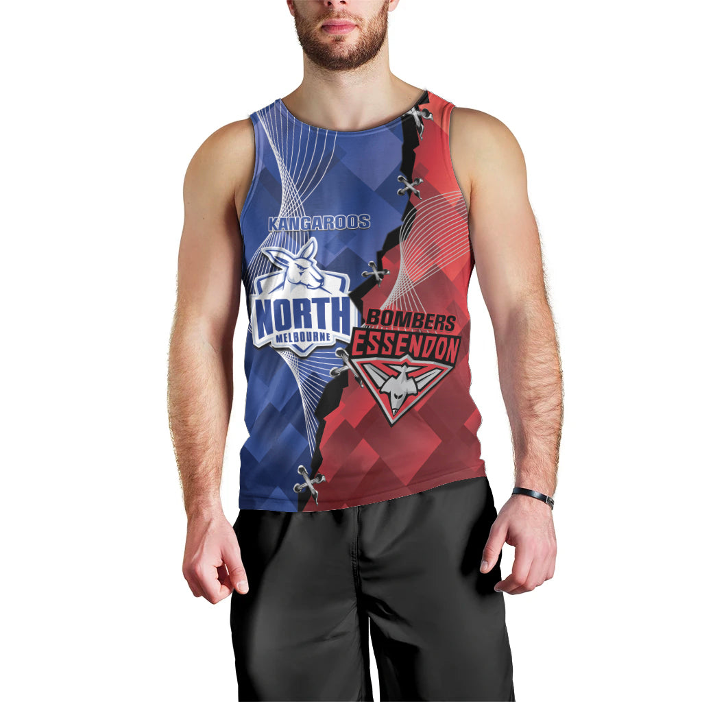 Personalised Kangaroos And Bombers Football Men Tank Top Sporty Version - Vibe Hoodie Shop
