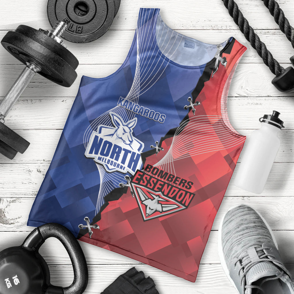 Personalised Kangaroos And Bombers Football Men Tank Top Sporty Version - Vibe Hoodie Shop