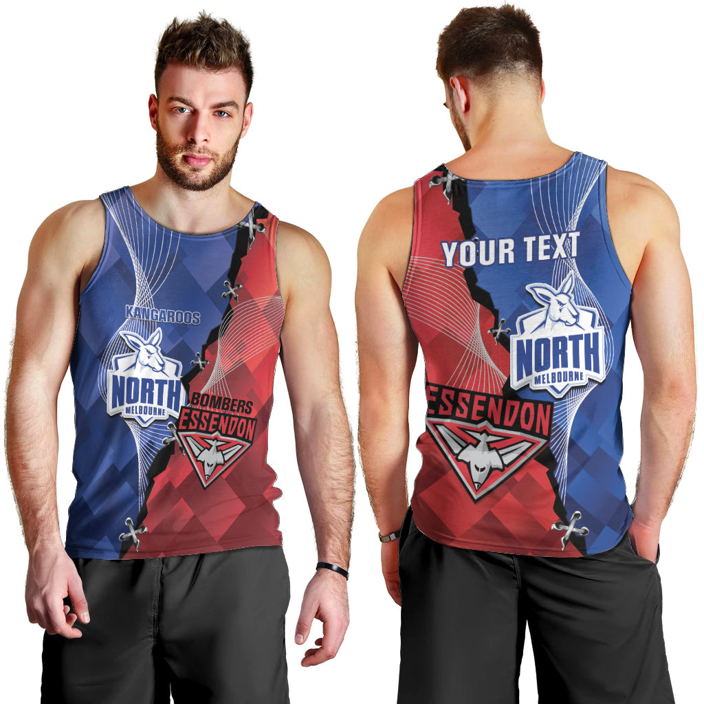 Personalised Kangaroos And Bombers Football Men Tank Top Sporty Version - Vibe Hoodie Shop