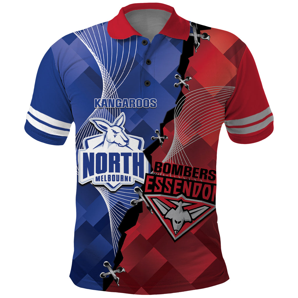 Personalised Kangaroos And Bombers Football Polo Shirt Sporty Version - Vibe Hoodie Shop