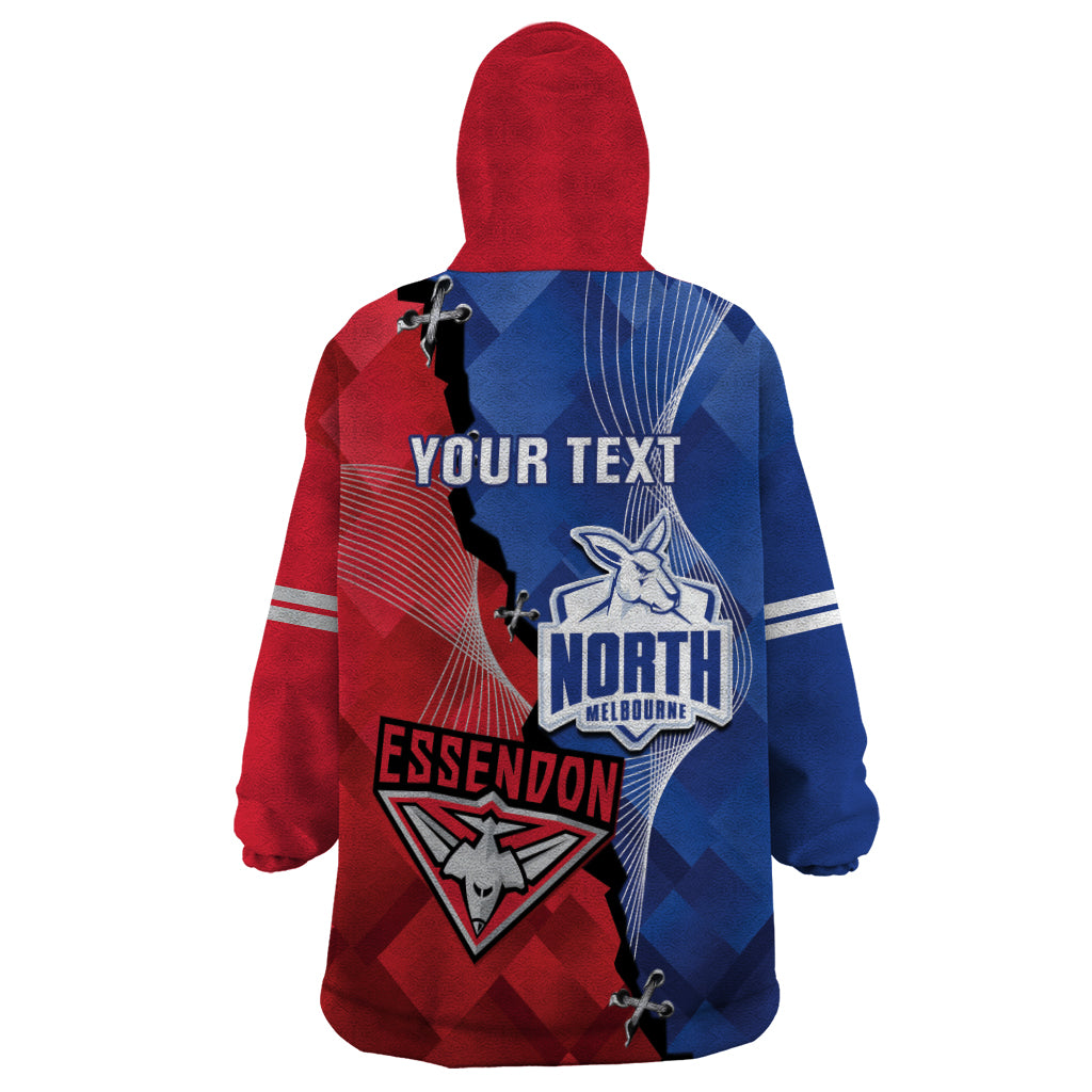 Personalised Kangaroos And Bombers Football Wearable Blanket Hoodie Sporty Version - Vibe Hoodie Shop