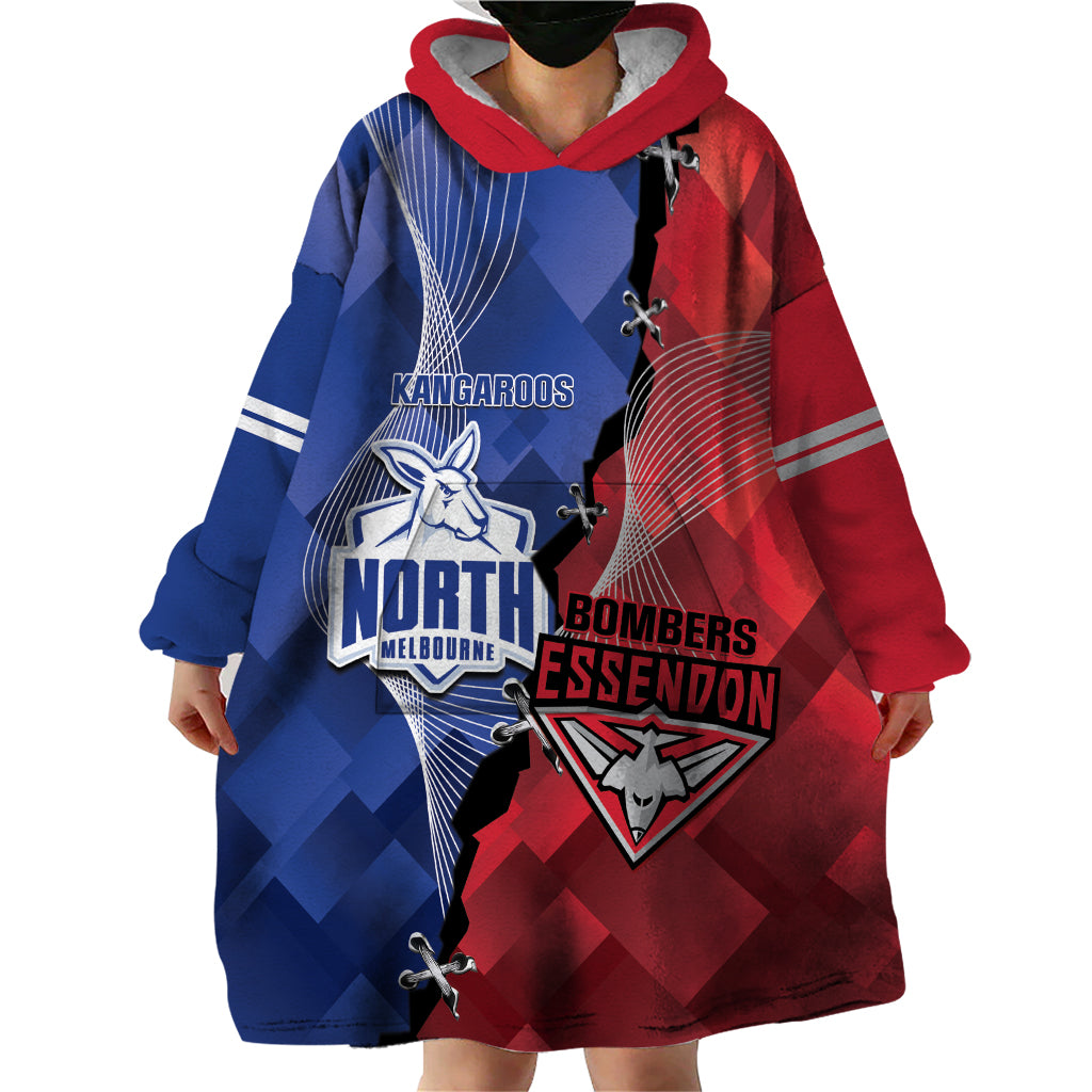 Personalised Kangaroos And Bombers Football Wearable Blanket Hoodie Sporty Version - Vibe Hoodie Shop