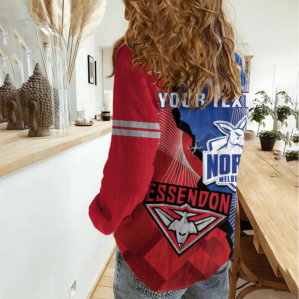 Personalised Kangaroos And Bombers Football Women Casual Shirt Sporty Version - Vibe Hoodie Shop