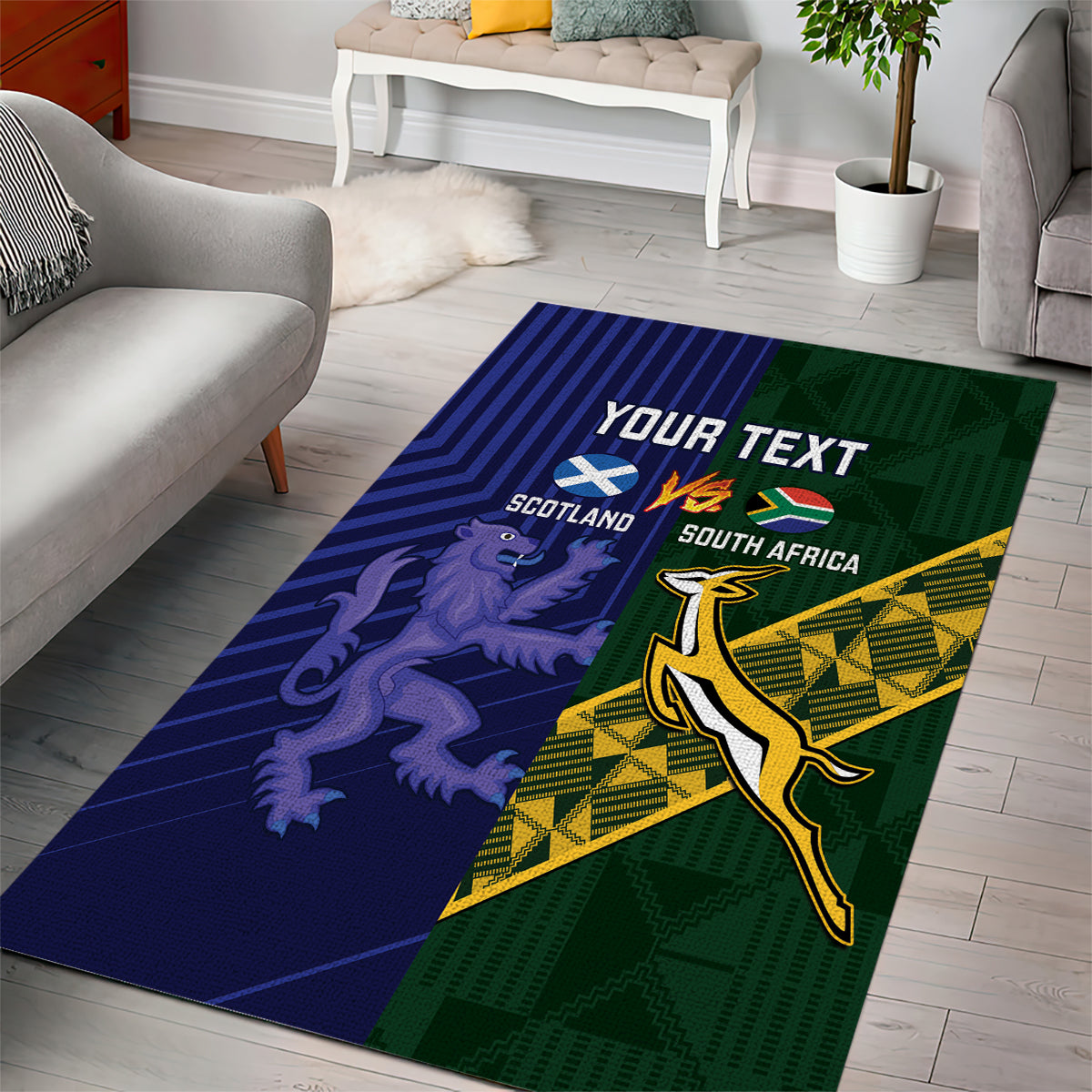 Custom Scotland And South Africa Rugby Area Rug Thistles Springboks Together - Vibe Hoodie Shop