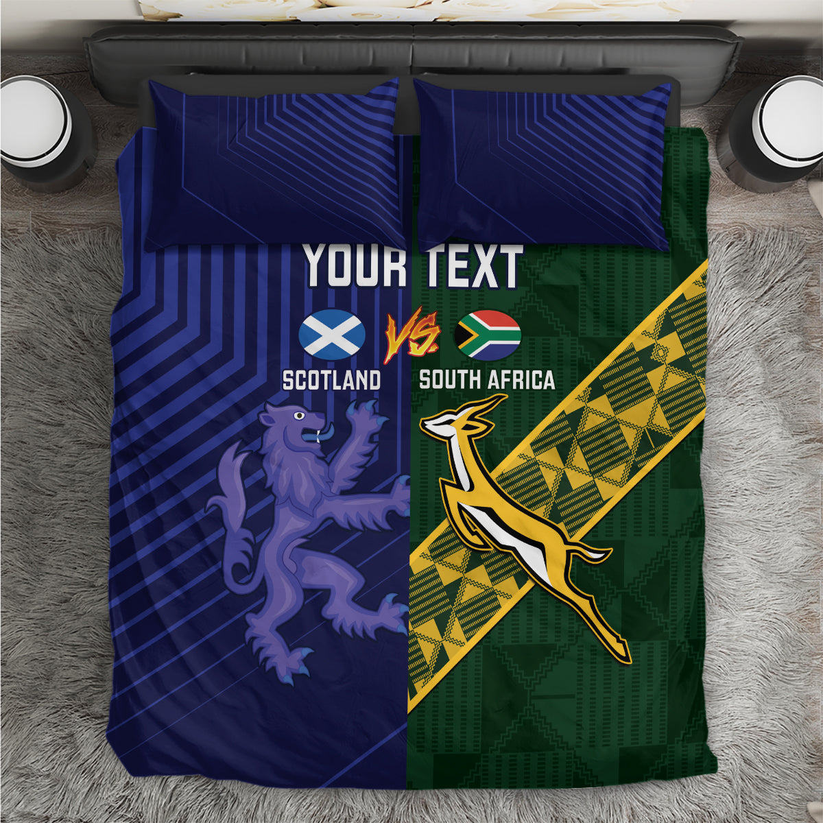 Custom Scotland And South Africa Rugby Bedding Set Thistles Springboks Together - Vibe Hoodie Shop