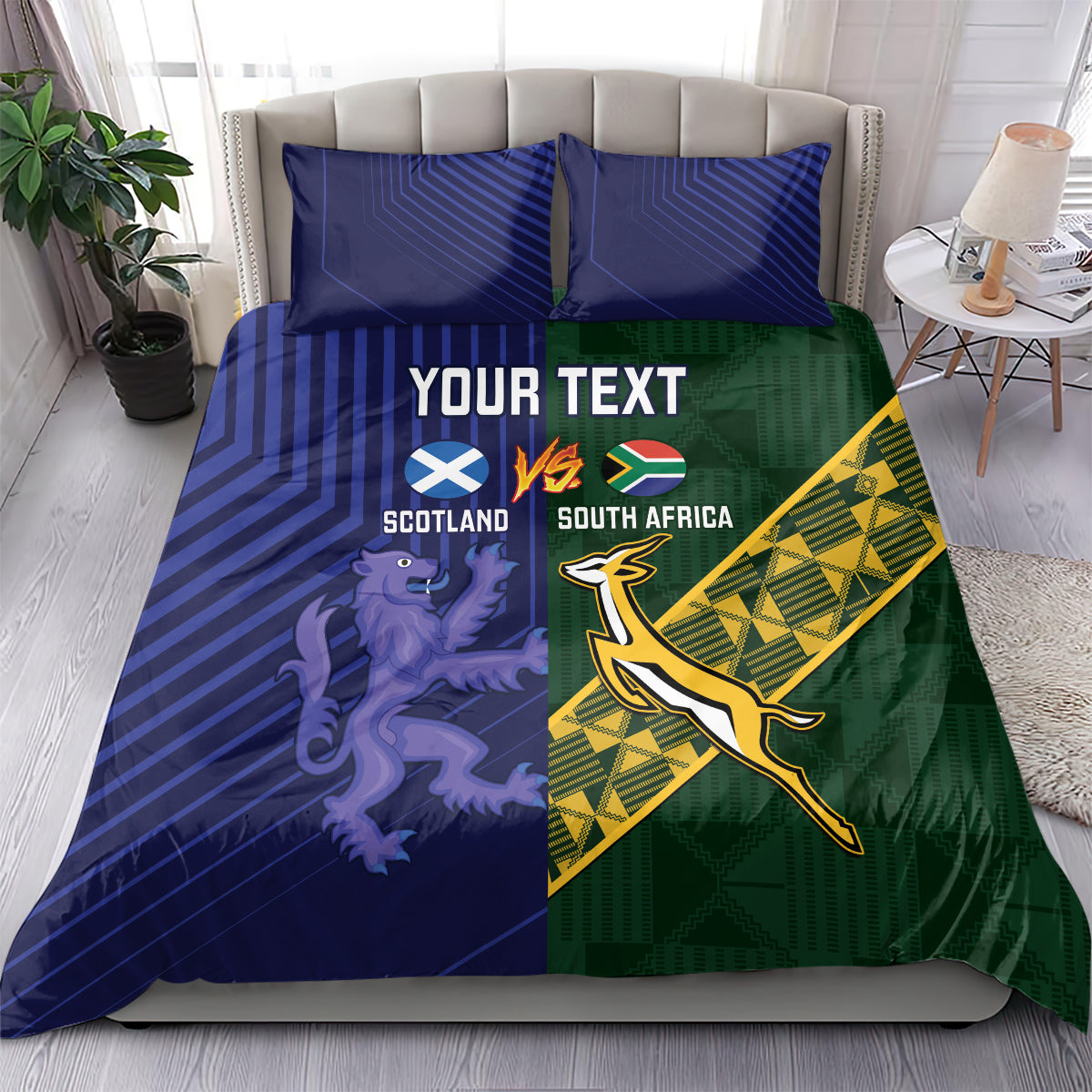 Custom Scotland And South Africa Rugby Bedding Set Thistles Springboks Together - Vibe Hoodie Shop