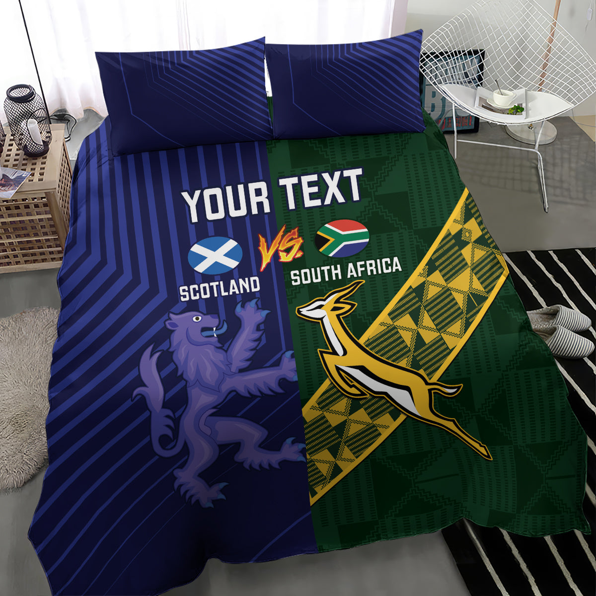 Custom Scotland And South Africa Rugby Bedding Set Thistles Springboks Together - Vibe Hoodie Shop