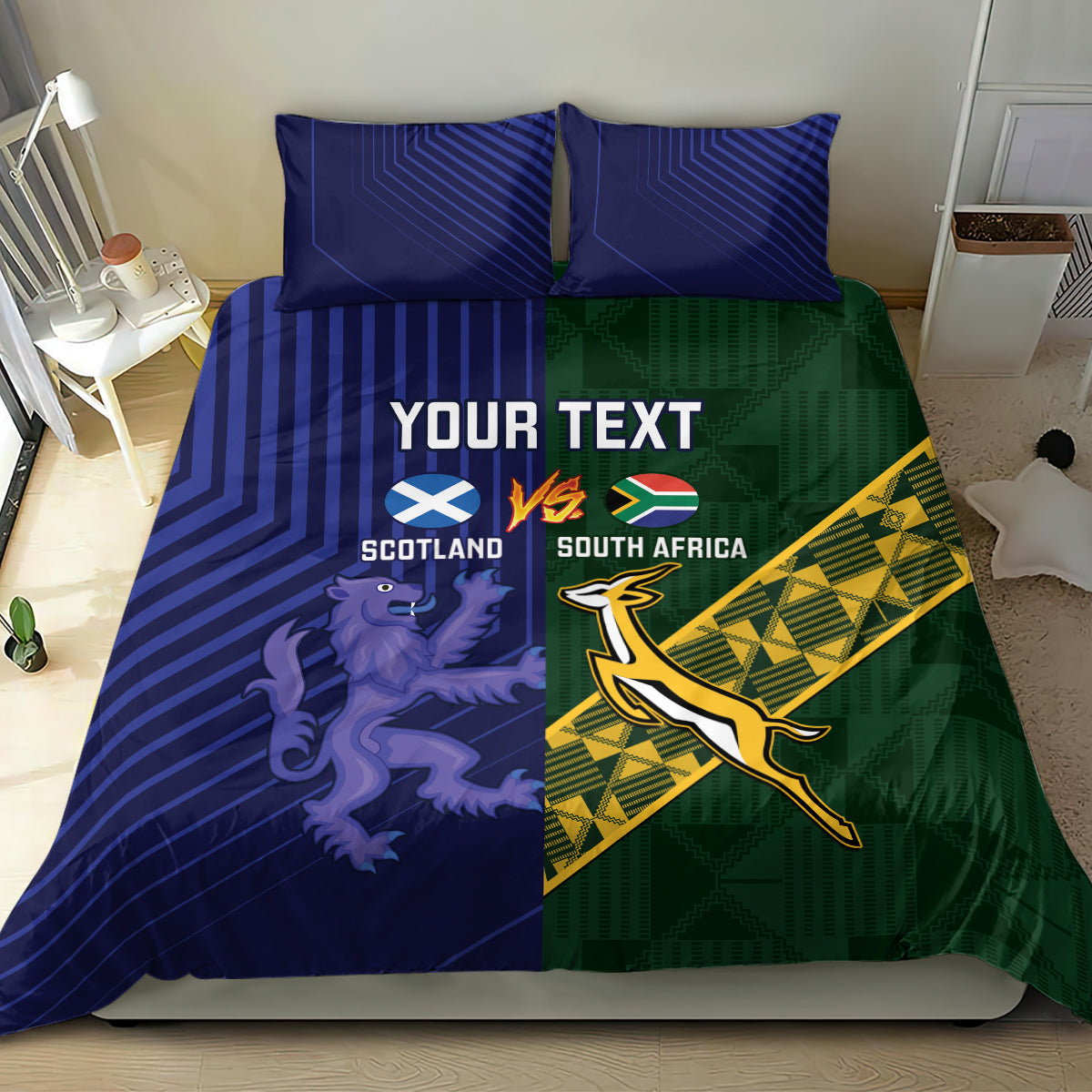 Custom Scotland And South Africa Rugby Bedding Set Thistles Springboks Together - Vibe Hoodie Shop