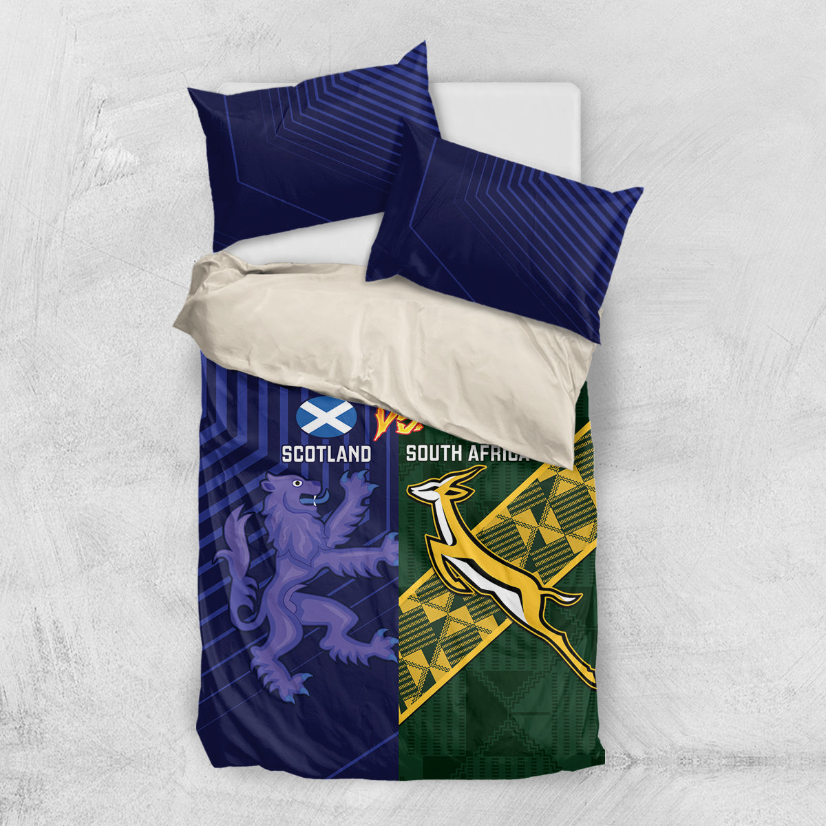 Custom Scotland And South Africa Rugby Bedding Set Thistles Springboks Together - Vibe Hoodie Shop