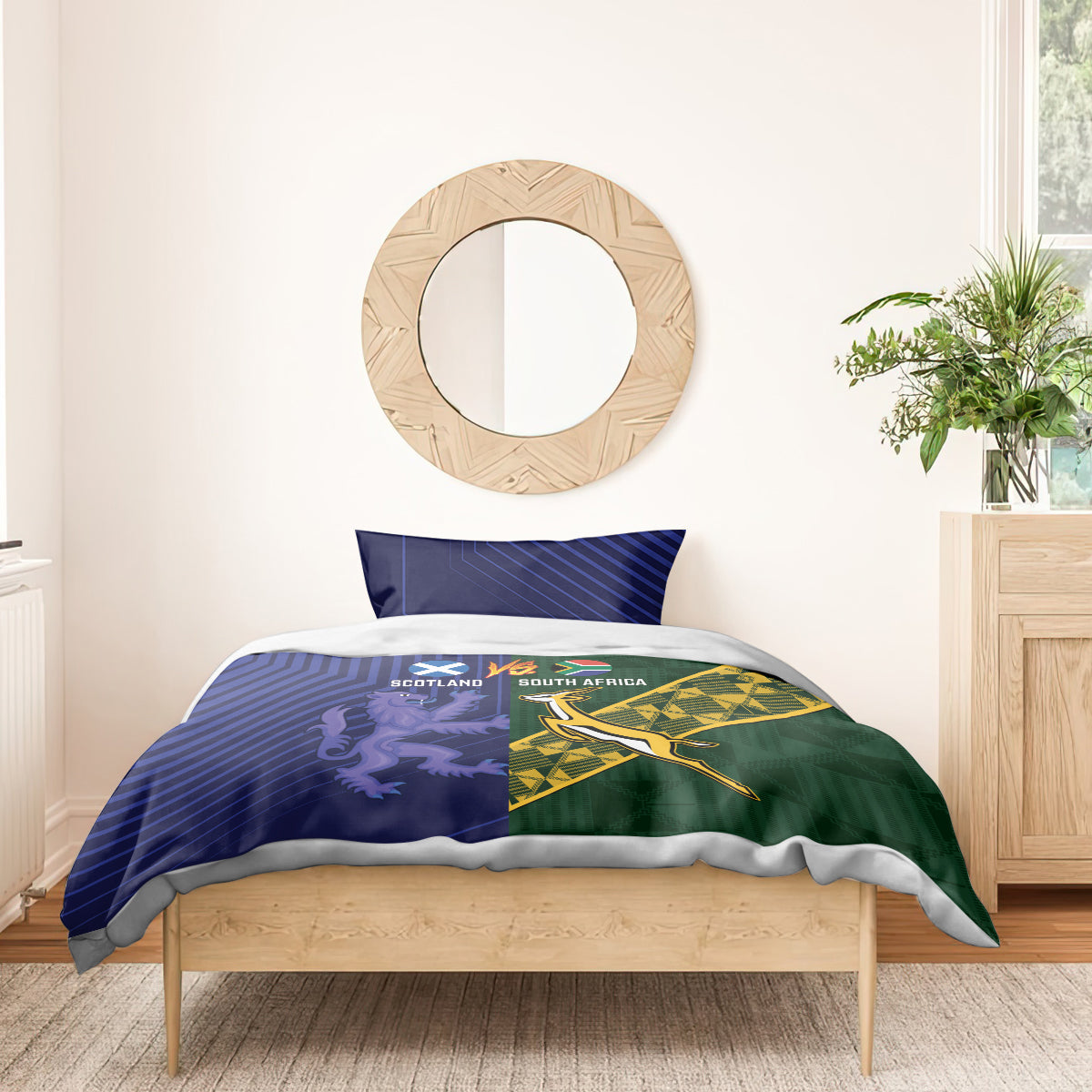 Custom Scotland And South Africa Rugby Bedding Set Thistles Springboks Together - Vibe Hoodie Shop