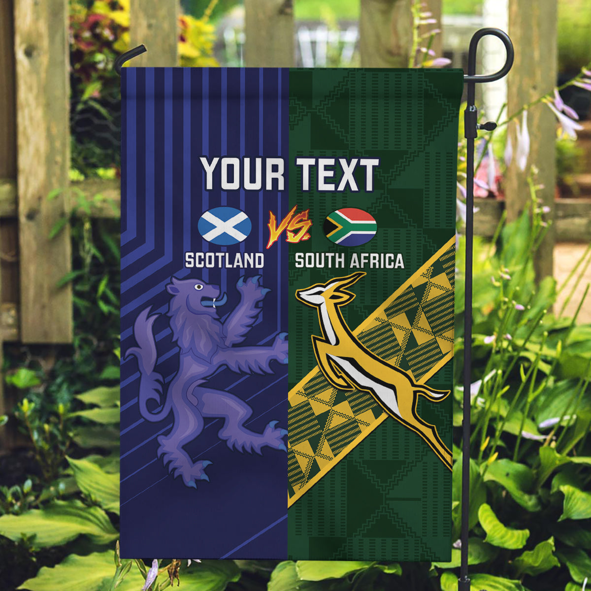 Custom Scotland And South Africa Rugby Garden Flag Thistles Springboks Together - Vibe Hoodie Shop