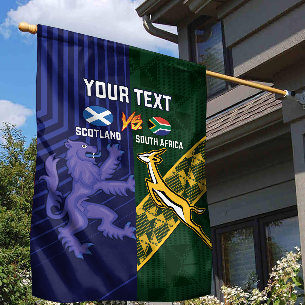 Custom Scotland And South Africa Rugby Garden Flag Thistles Springboks Together - Vibe Hoodie Shop