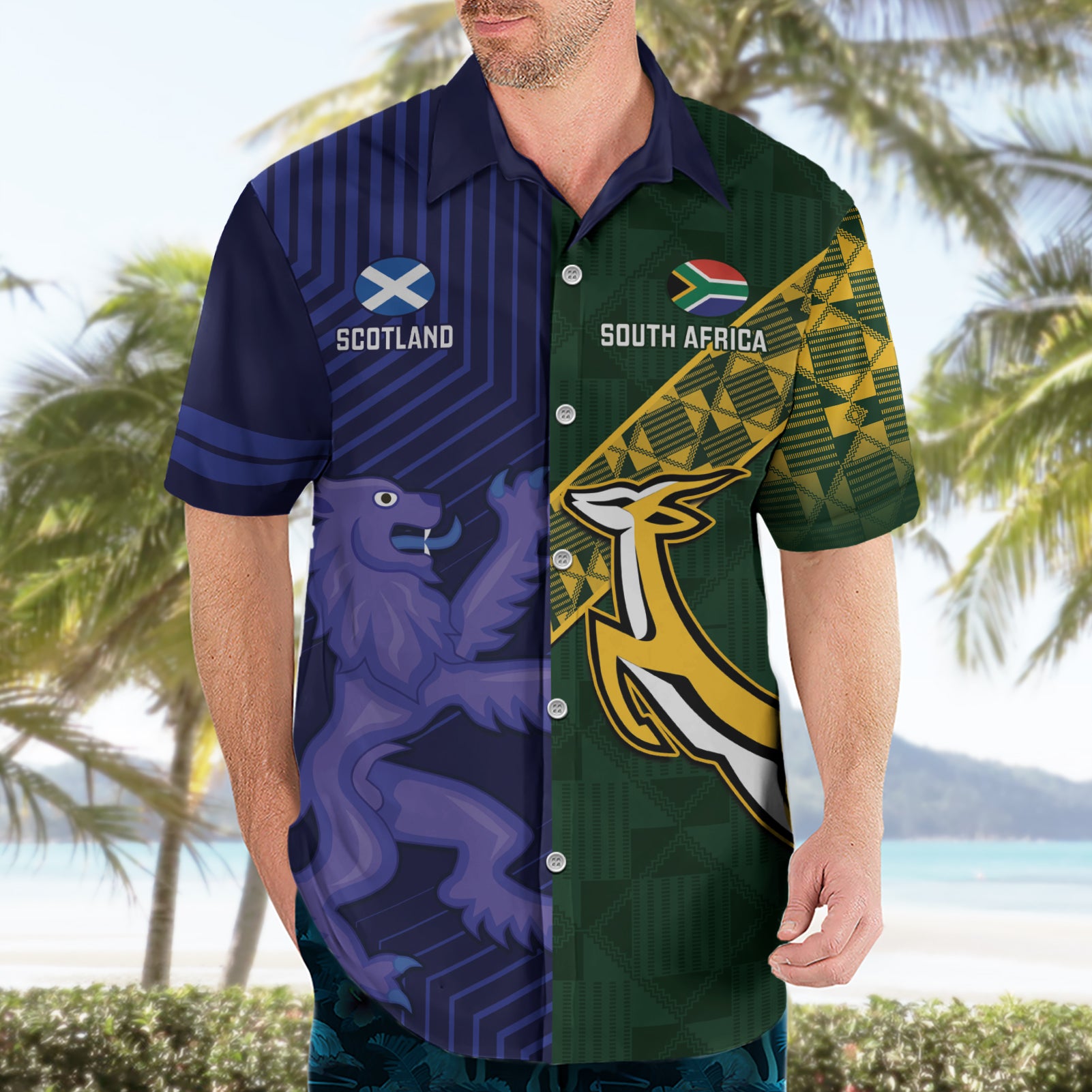 Custom Scotland And South Africa Rugby Hawaiian Shirt Thistles Springboks Together - Vibe Hoodie Shop