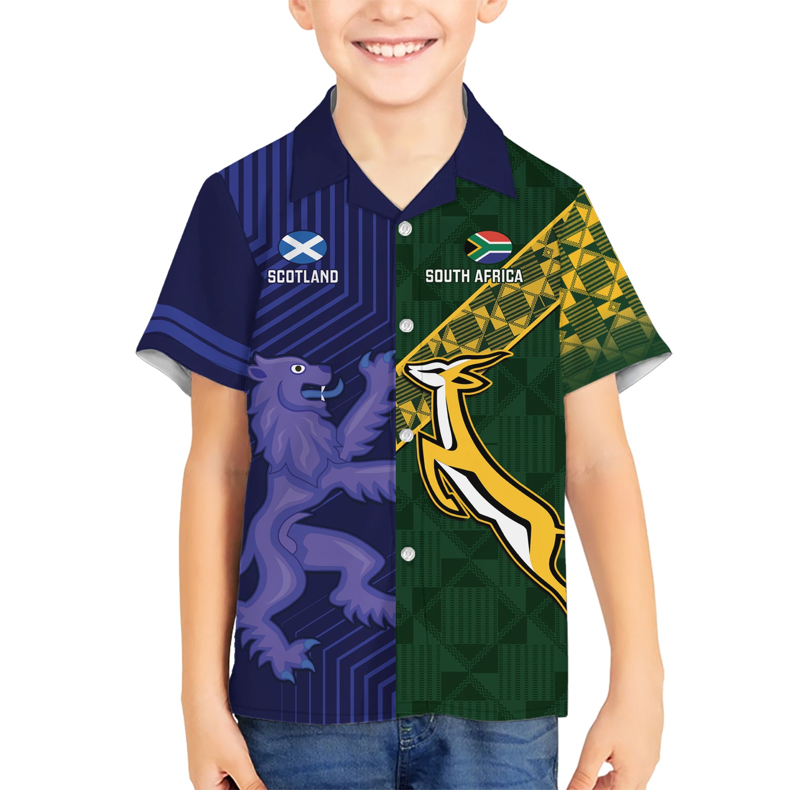 Custom Scotland And South Africa Rugby Hawaiian Shirt Thistles Springboks Together - Vibe Hoodie Shop