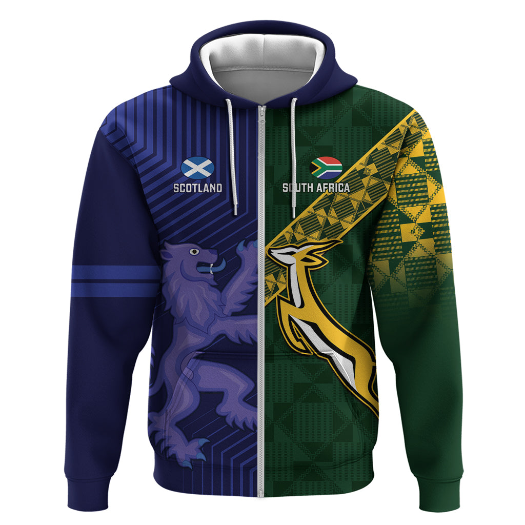 Custom Scotland And South Africa Rugby Hoodie Thistles Springboks Together - Vibe Hoodie Shop