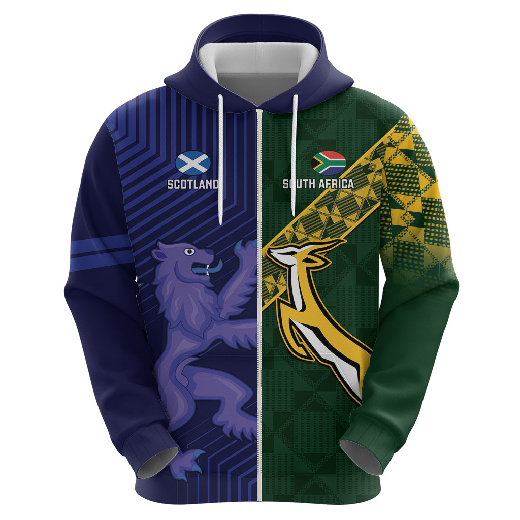 Custom Scotland And South Africa Rugby Hoodie Thistles Springboks Together - Vibe Hoodie Shop