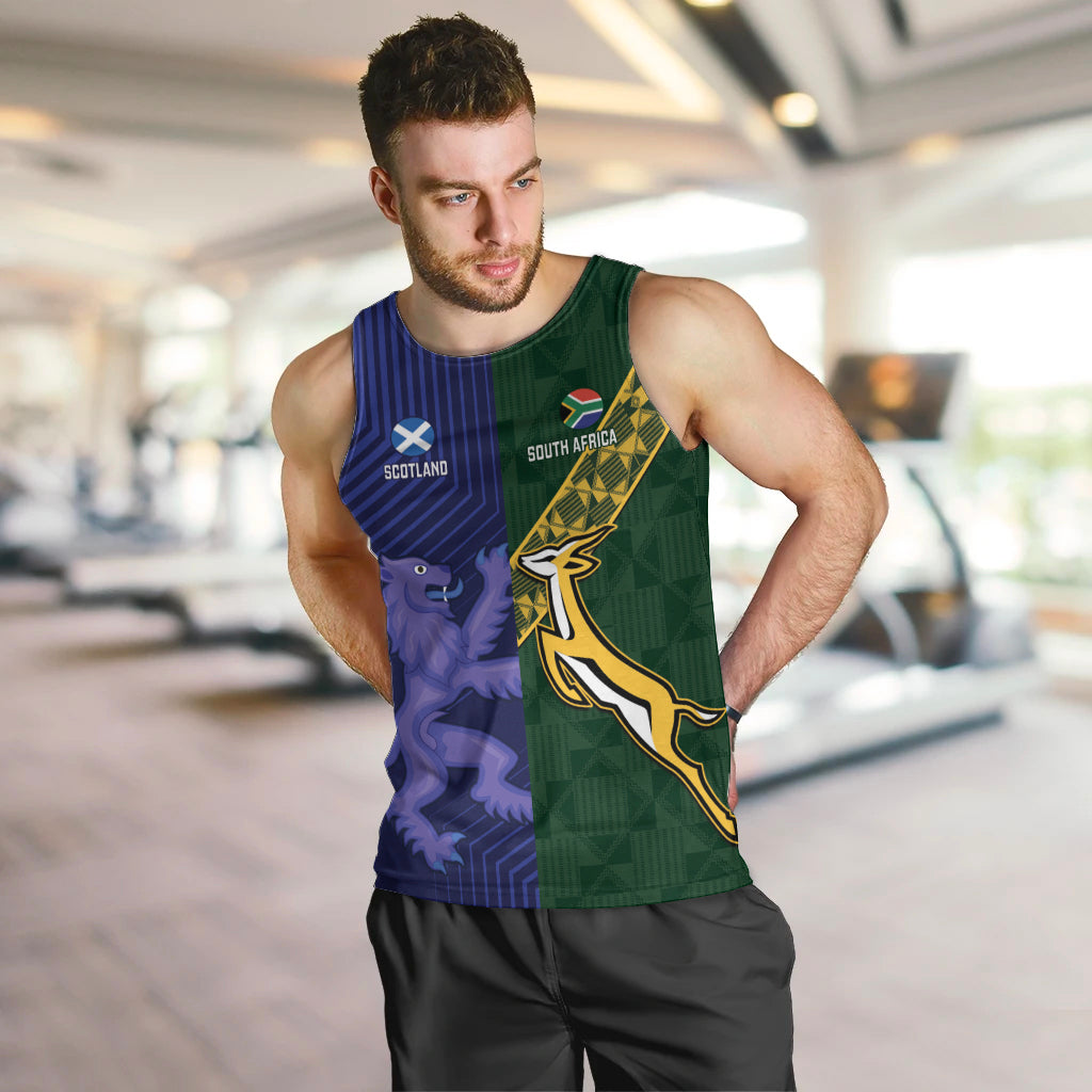 Custom Scotland And South Africa Rugby Men Tank Top Thistles Springboks Together - Vibe Hoodie Shop