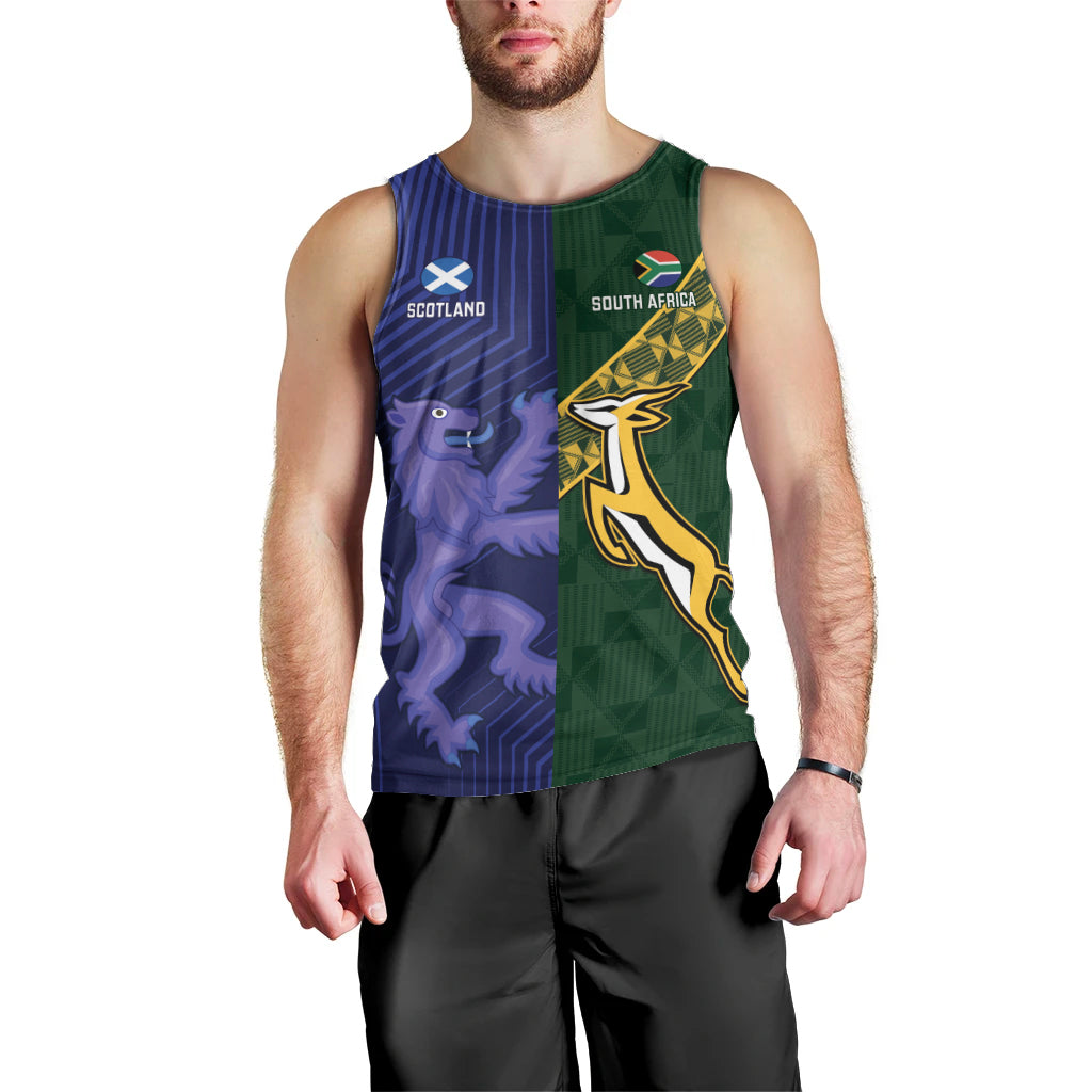 Custom Scotland And South Africa Rugby Men Tank Top Thistles Springboks Together - Vibe Hoodie Shop