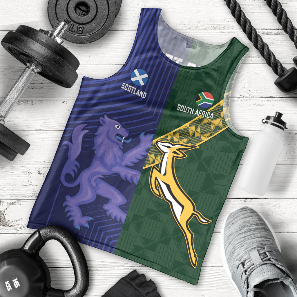 Custom Scotland And South Africa Rugby Men Tank Top Thistles Springboks Together - Vibe Hoodie Shop