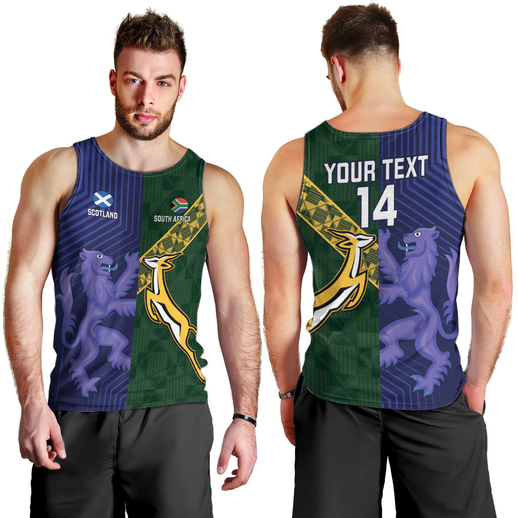 Custom Scotland And South Africa Rugby Men Tank Top Thistles Springboks Together - Vibe Hoodie Shop