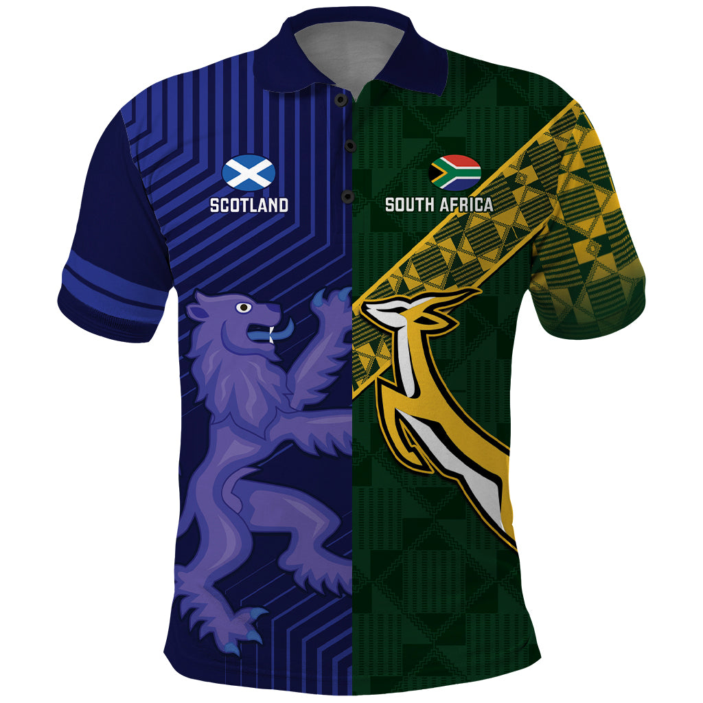 Custom Scotland And South Africa Rugby Polo Shirt Thistles Springboks Together - Vibe Hoodie Shop