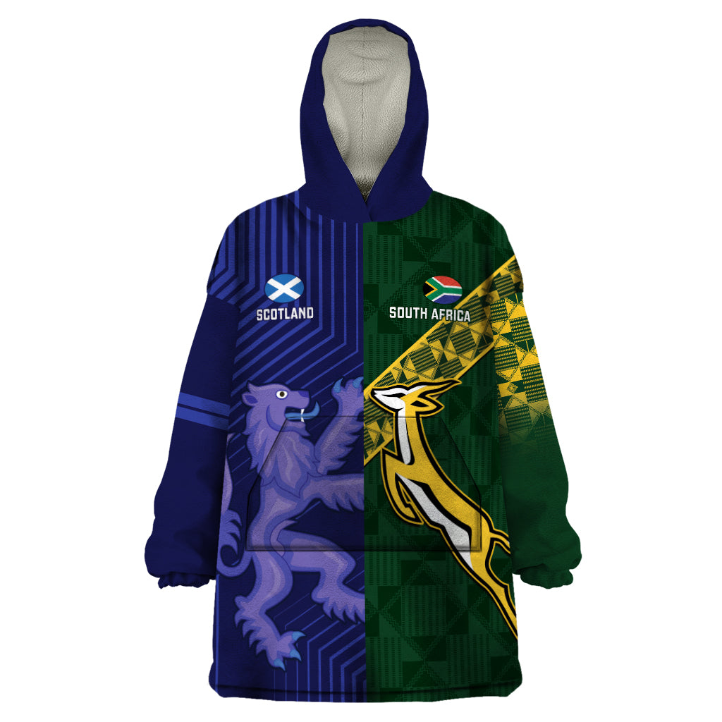 Custom Scotland And South Africa Rugby Wearable Blanket Hoodie Thistles Springboks Together - Vibe Hoodie Shop