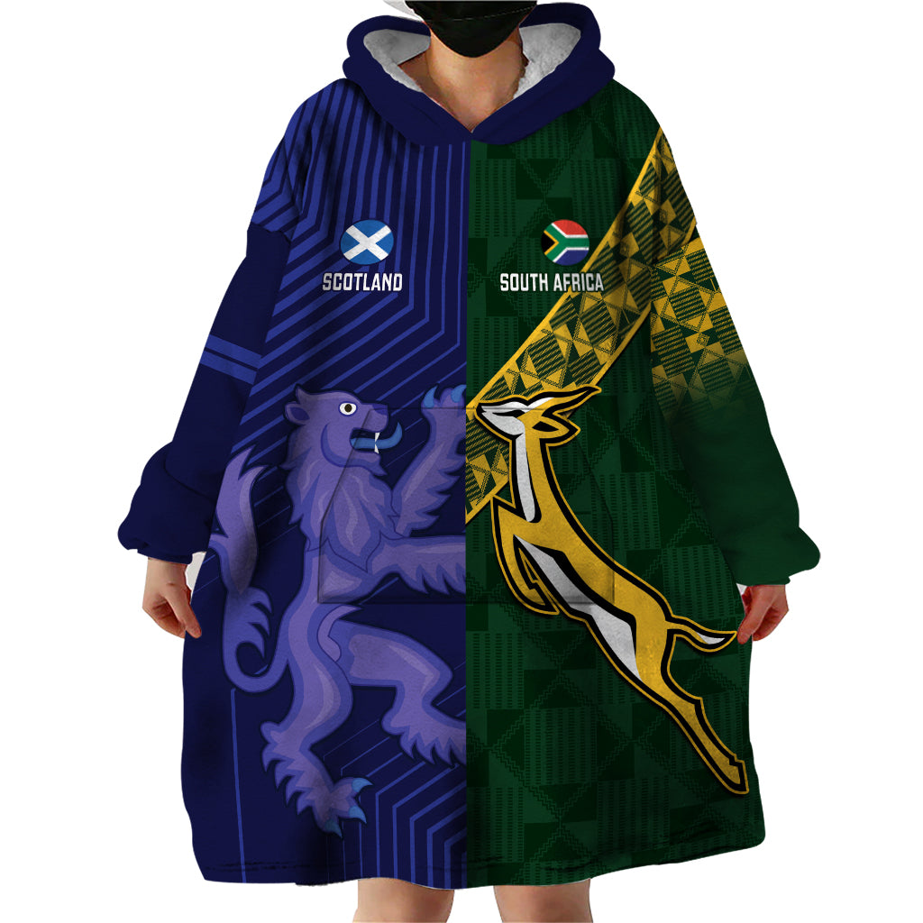 Custom Scotland And South Africa Rugby Wearable Blanket Hoodie Thistles Springboks Together - Vibe Hoodie Shop