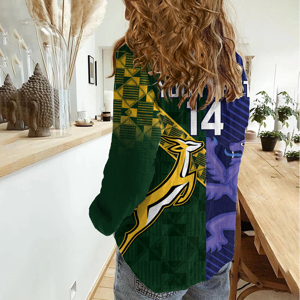 Custom Scotland And South Africa Rugby Women Casual Shirt Thistles Springboks Together - Vibe Hoodie Shop