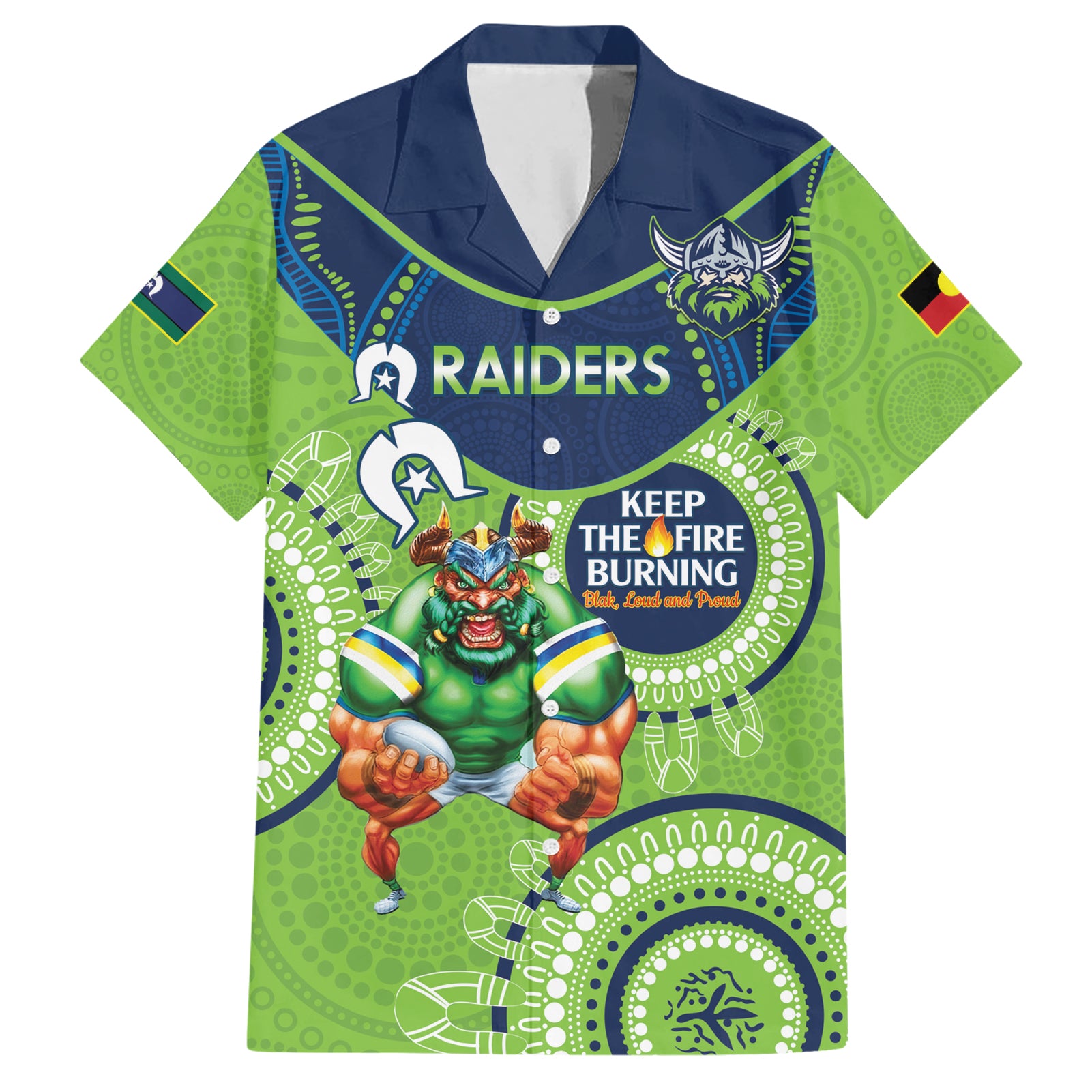 Custom NRL Raiders NAIDOC Week Hawaiian Shirt Keep The Fire Burning Indigenous Art - Vibe Hoodie Shop