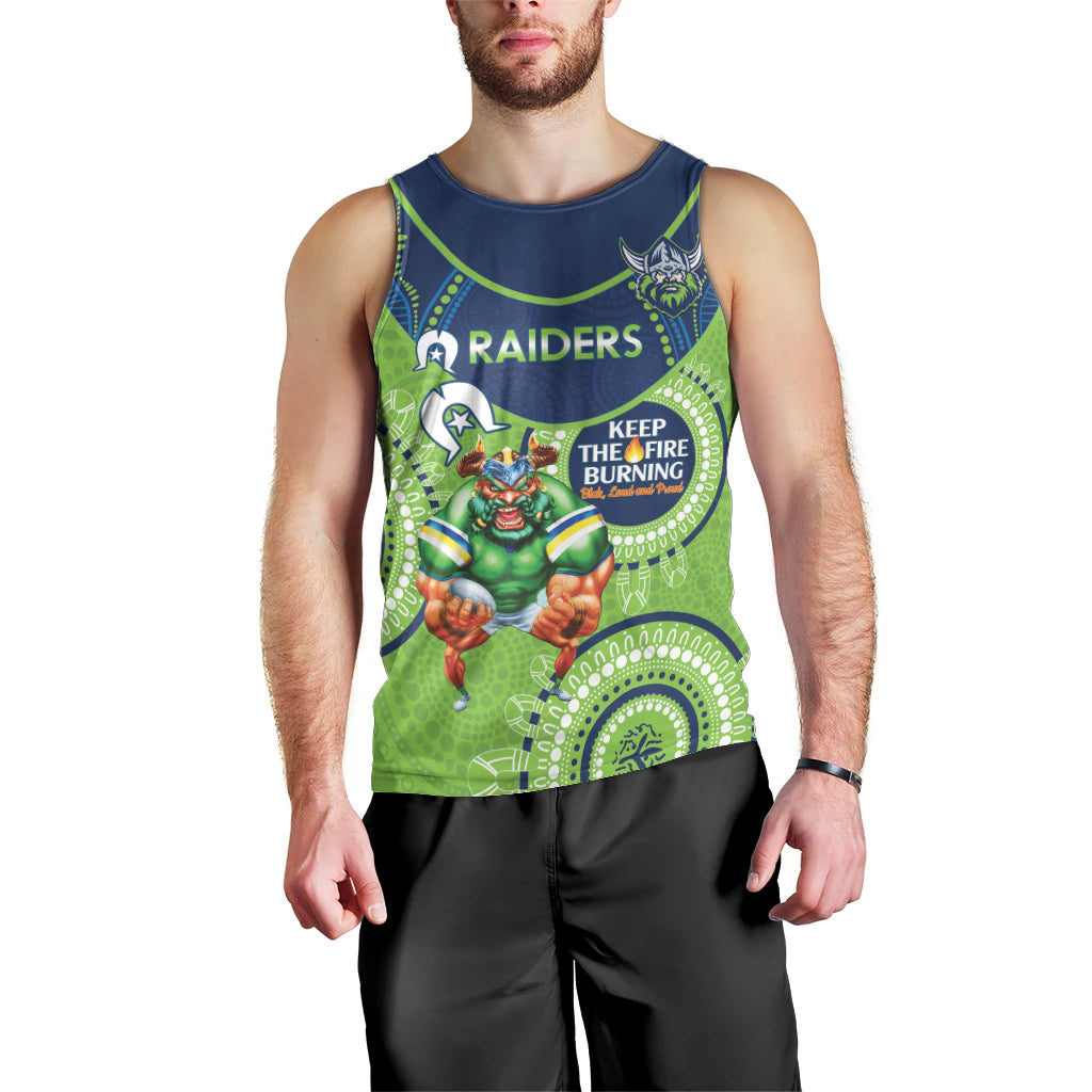 Custom NRL Raiders NAIDOC Week Men Tank Top Keep The Fire Burning Indigenous Art - Vibe Hoodie Shop