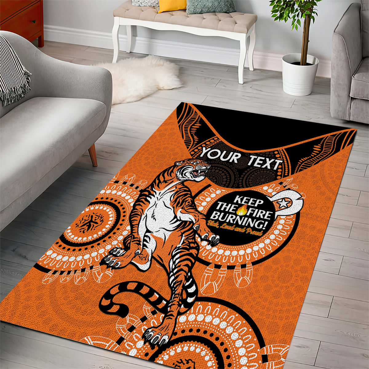 Custom NRL Tigers NAIDOC Week Area Rug Keep The Fire Burning Indigenous Art - Vibe Hoodie Shop