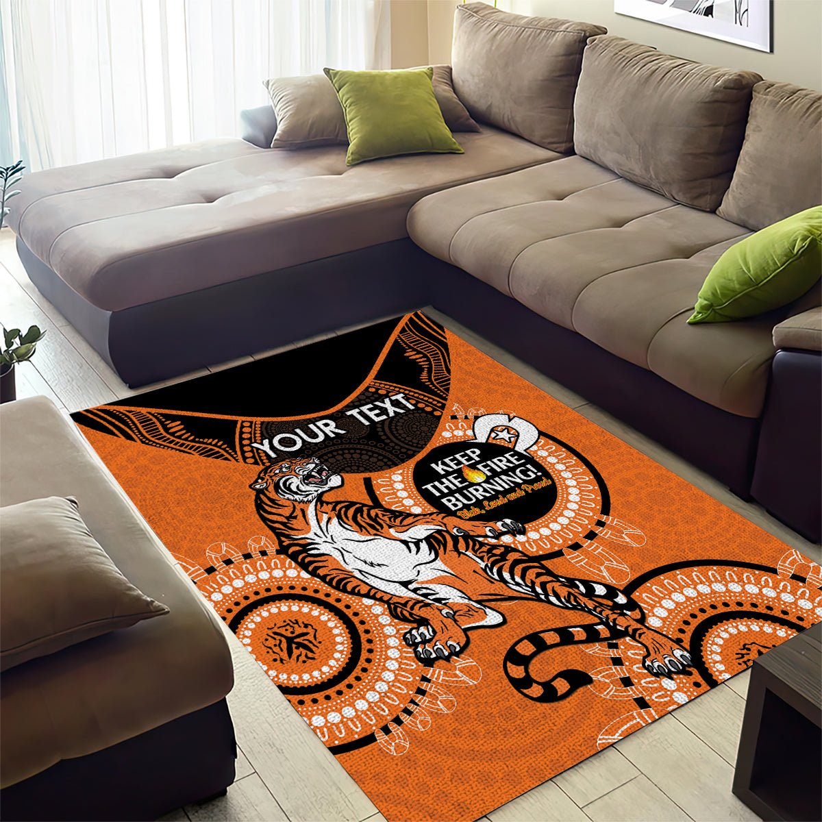 Custom NRL Tigers NAIDOC Week Area Rug Keep The Fire Burning Indigenous Art - Vibe Hoodie Shop