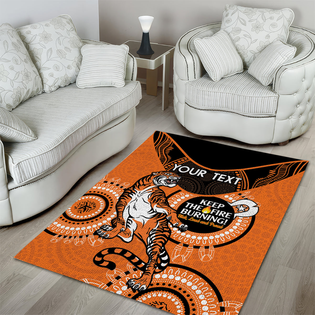 Custom NRL Tigers NAIDOC Week Area Rug Keep The Fire Burning Indigenous Art - Vibe Hoodie Shop