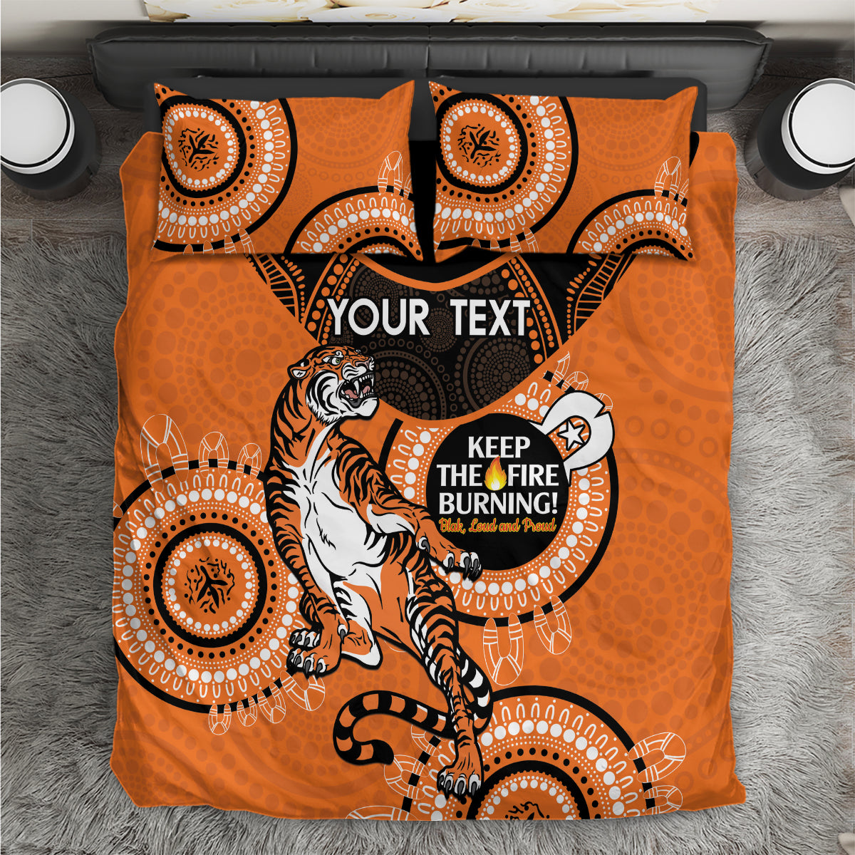 Custom NRL Tigers NAIDOC Week Bedding Set Keep The Fire Burning Indigenous Art - Vibe Hoodie Shop