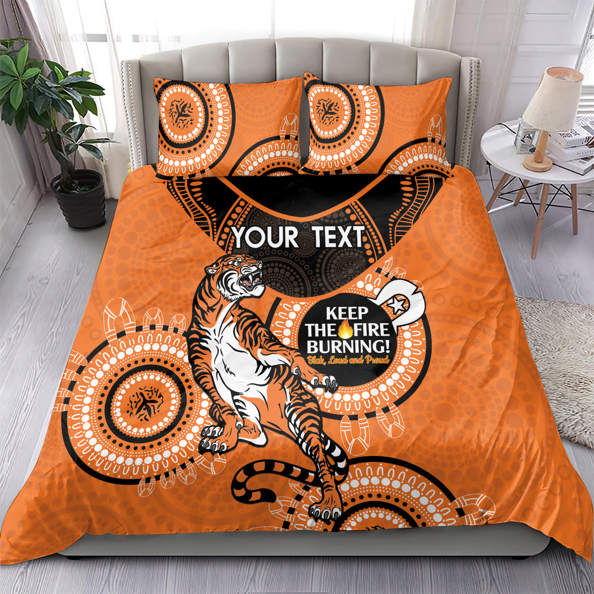 Custom NRL Tigers NAIDOC Week Bedding Set Keep The Fire Burning Indigenous Art - Vibe Hoodie Shop