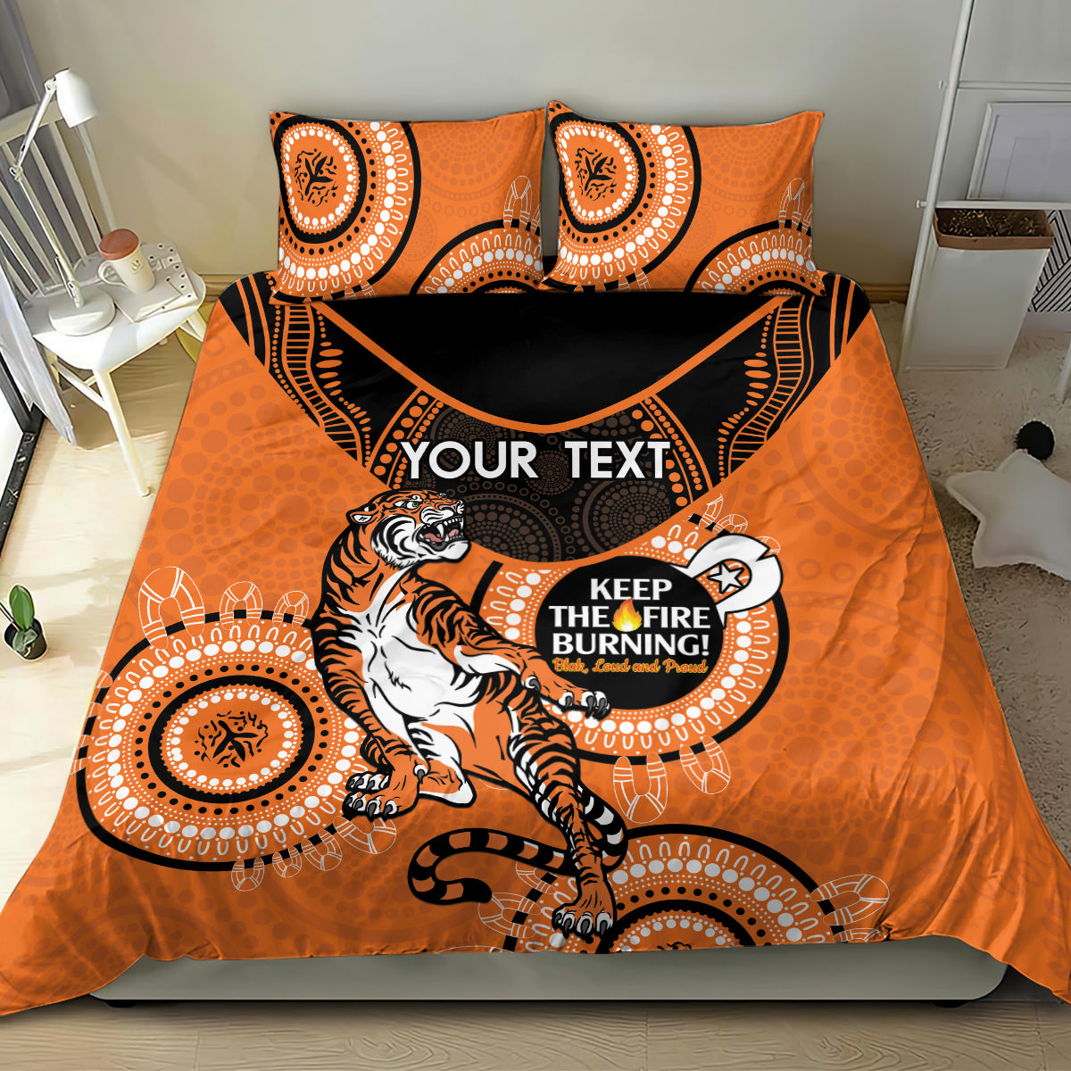 Custom NRL Tigers NAIDOC Week Bedding Set Keep The Fire Burning Indigenous Art - Vibe Hoodie Shop