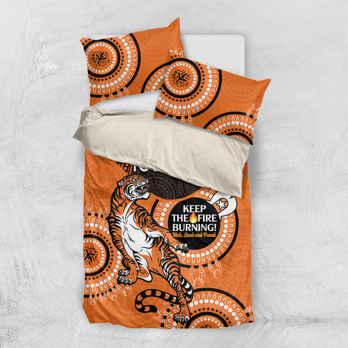 Custom NRL Tigers NAIDOC Week Bedding Set Keep The Fire Burning Indigenous Art - Vibe Hoodie Shop