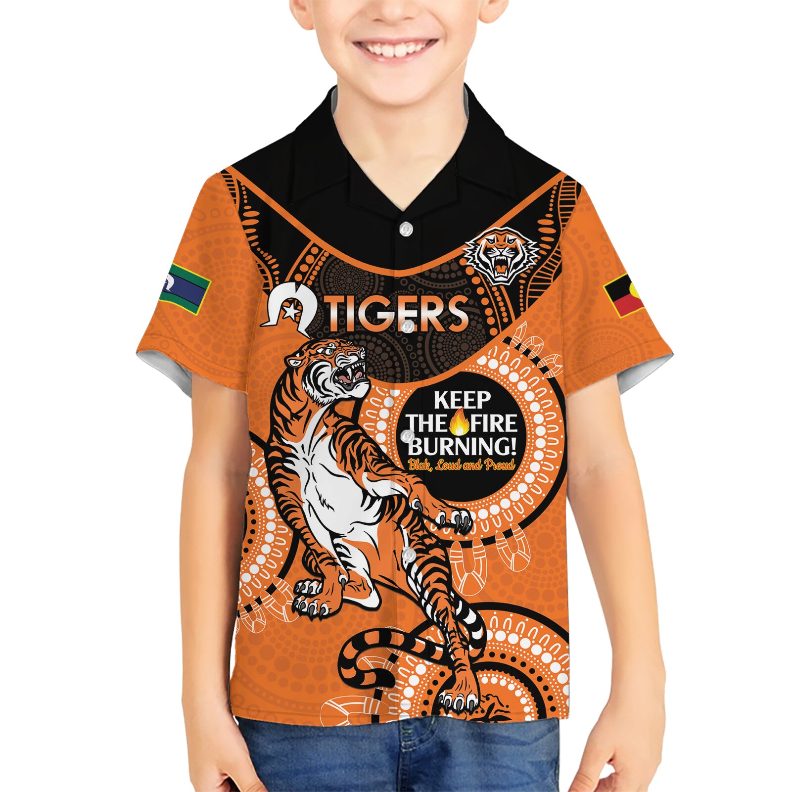 Custom NRL Tigers NAIDOC Week Hawaiian Shirt Keep The Fire Burning Indigenous Art - Vibe Hoodie Shop