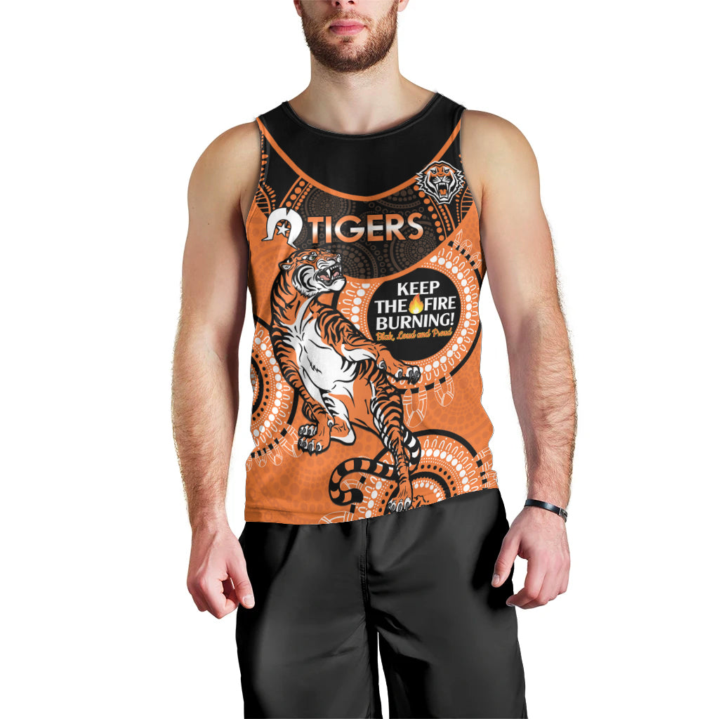Custom NRL Tigers NAIDOC Week Men Tank Top Keep The Fire Burning Indigenous Art - Vibe Hoodie Shop