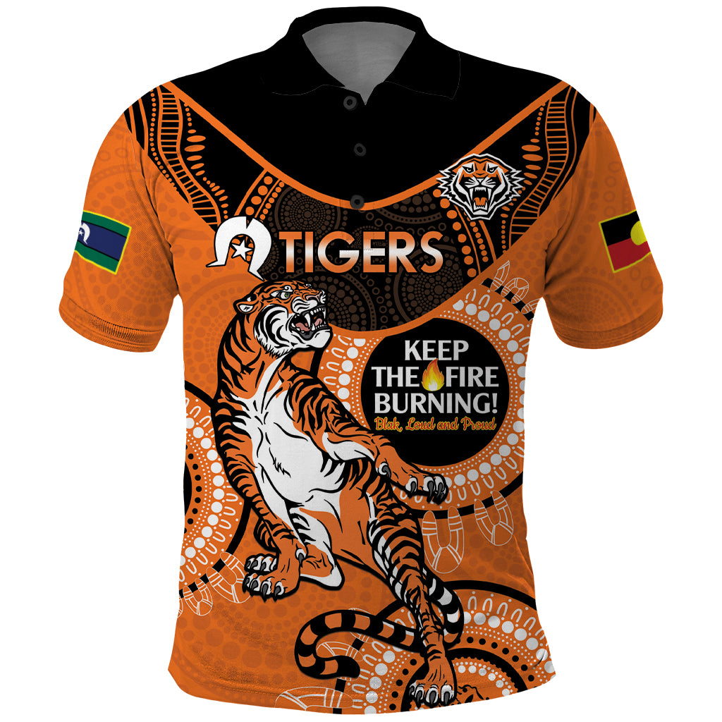 Custom NRL Tigers NAIDOC Week Polo Shirt Keep The Fire Burning Indigenous Art - Vibe Hoodie Shop