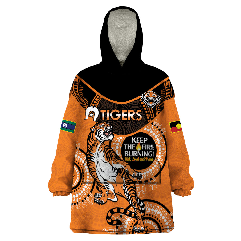 Custom NRL Tigers NAIDOC Week Wearable Blanket Hoodie Keep The Fire Burning Indigenous Art - Vibe Hoodie Shop