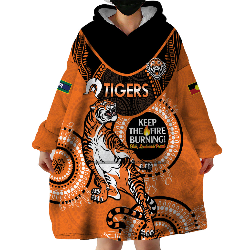 Custom NRL Tigers NAIDOC Week Wearable Blanket Hoodie Keep The Fire Burning Indigenous Art - Vibe Hoodie Shop