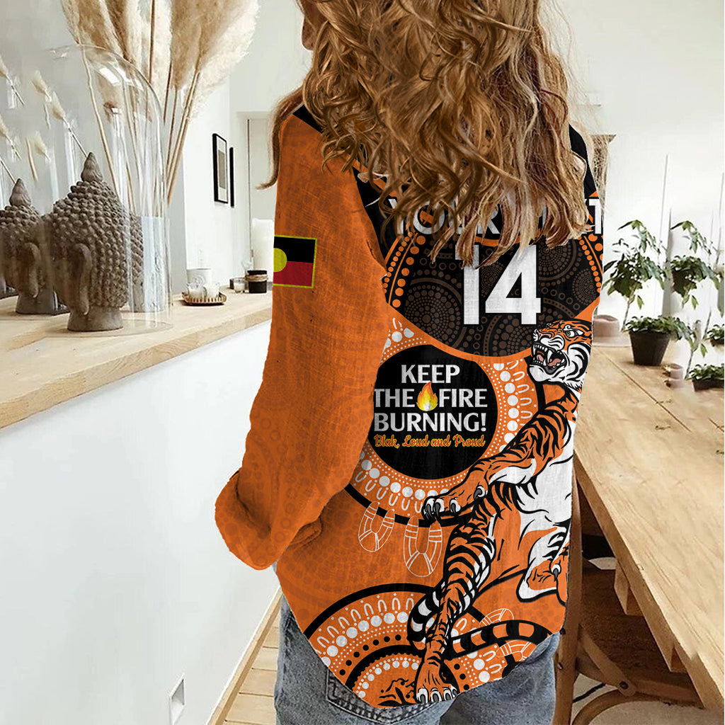 Custom NRL Tigers NAIDOC Week Women Casual Shirt Keep The Fire Burning Indigenous Art - Vibe Hoodie Shop